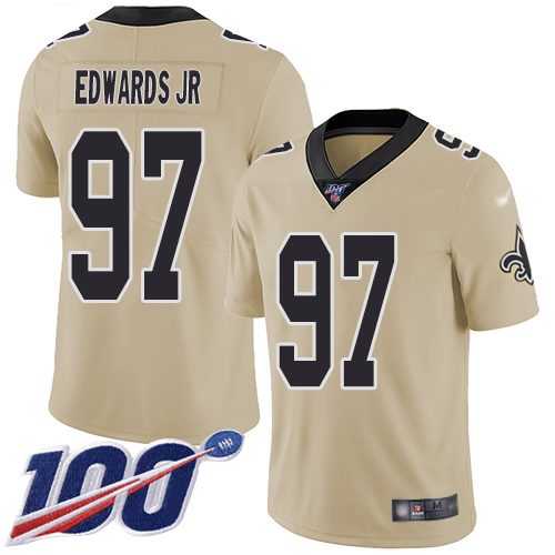 Men New Orleans Saints Limited Gold Mario Edwards Jr Jersey NFL Football 97 100th Season Inverted Legend Jersey